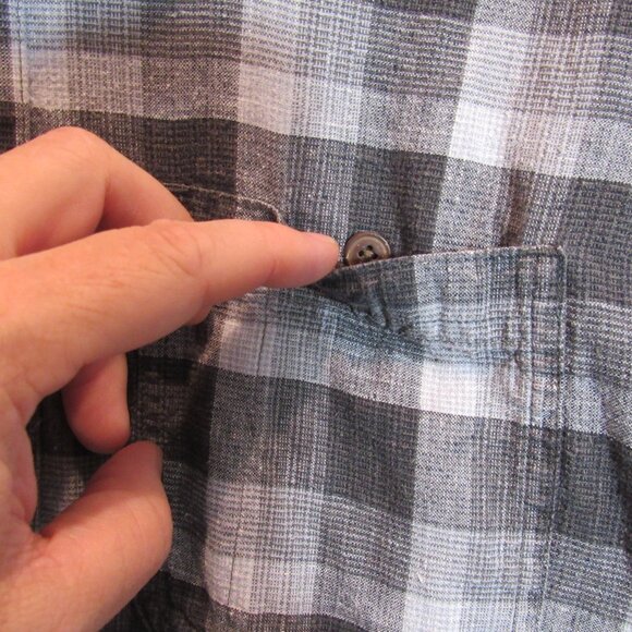 Patagonia Mens Shirt Checked Grey Plaid Button Down Organic Cotton Hemp Sz Med - Picture 5 of 8